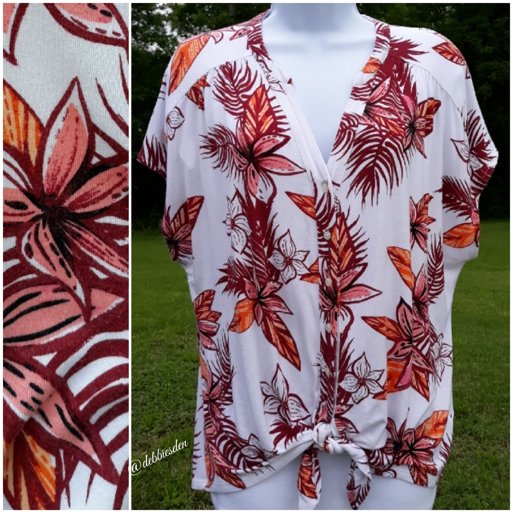 Apt 9 Tropical floral print tie waist top